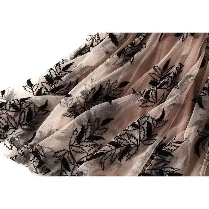 Jupe longue en mousseline imprimée floquée pour femme