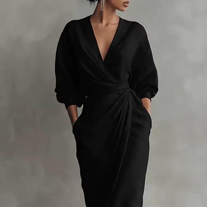 Robe longue décontractée bohème unie pour femme