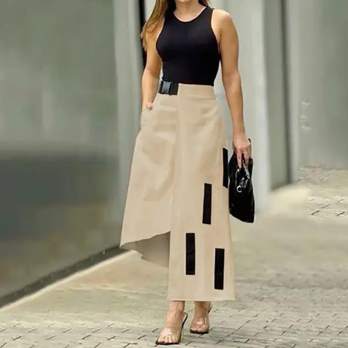 UOOZEE femmes mode asymétrique a-ligne jupes 2025 nouveautés poches à articulations fendues ample élastique taille haute jupe bas