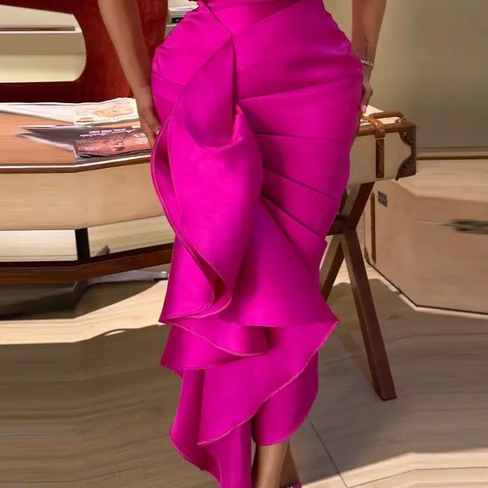 Jupe en satin asymétrique élégante pour femme, jupe plissée taille haute polyester, mini-jupe tendance à fente haute, jupe de fête mignonne pour soirées officielles et occasions spéciales