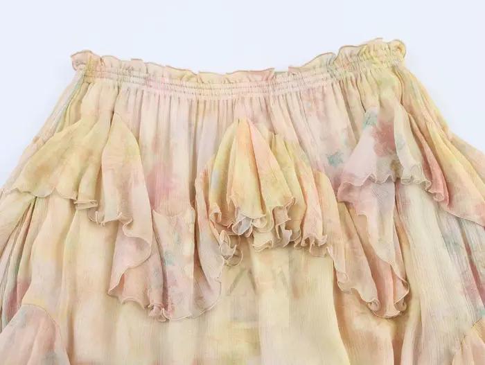 KONDALA femmes élégant Hippie jupe dégradé imprimé à plusieurs niveaux à volants jupes longues 2025 vacances d'été haute rue Boho dame jupes