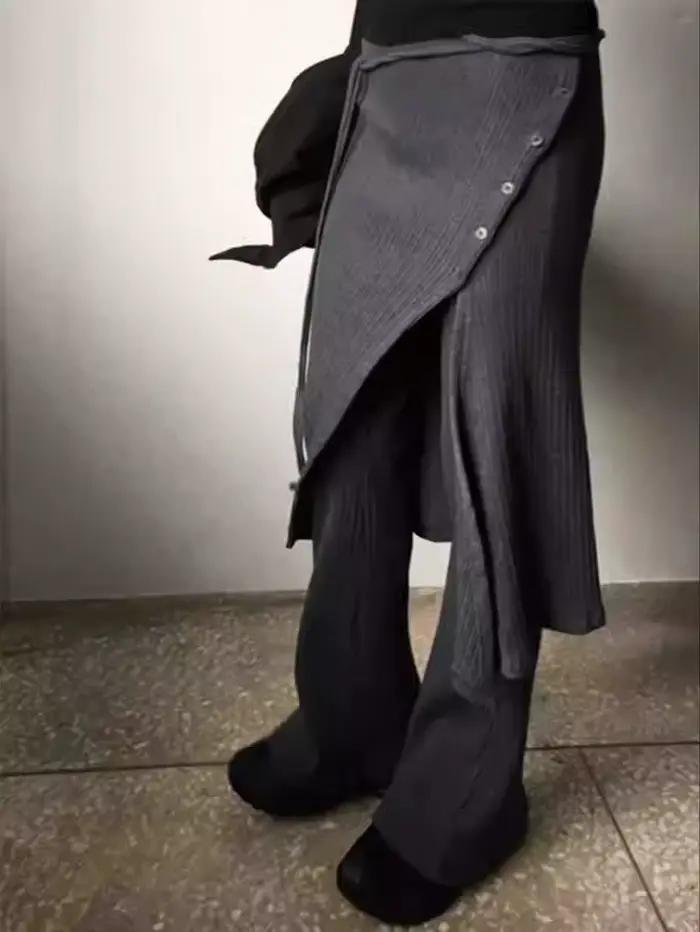 2025 bas femmes mode rue Design fil tricoté boucle décontractée cravate fendue demi-corps jupe pantalon deux pièces
