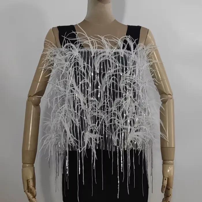 Mini jupe transparente en vraie plume, envelopper la poitrine, deux façons de porter, vêtements à taille élastique, jupe courte de fête, haut tubulaire