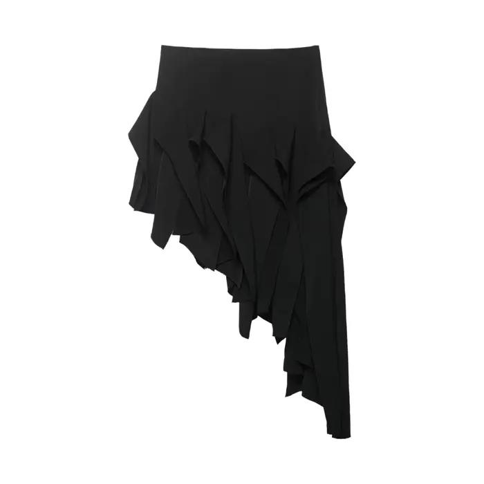 Jupe asymétrique mi-taille unie à superpositions décoratives pour femme, confortable, style décontracté pour le quotidien, en tissu polyester