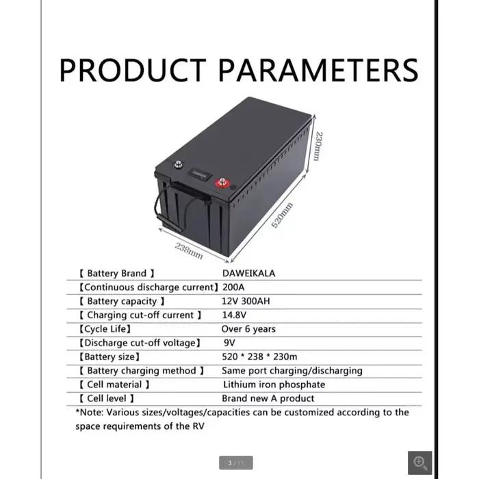 Batterie LiFePO4 12 V 300 Ah (6 000 cycles longs) – BMS intégré, idéale pour le secours d'urgence et le stockage à domicile
