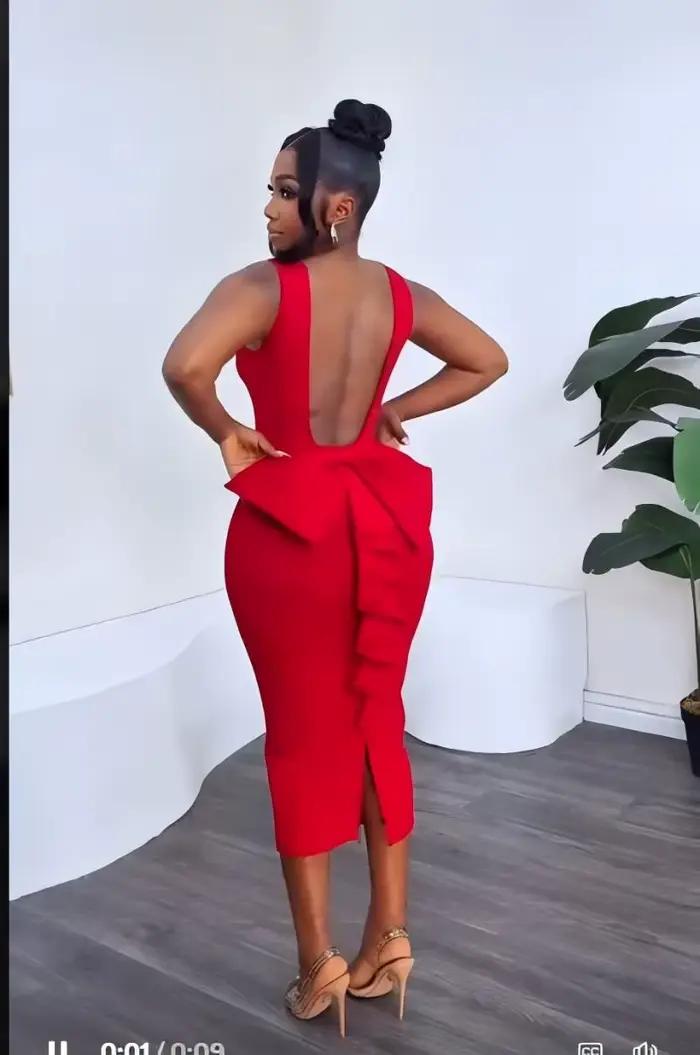 Robes de cocktail rouges élégantes, longueur mi-mollet, col transparent, robe de soirée avec volants et nœud au dos, robes de soirée personnalisées de haute qualité