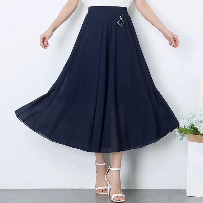 ZUZK Version coréenne a-ligne grande balançoire jupe en mousseline de soie taille élastique femmes été nouvelle couleur
