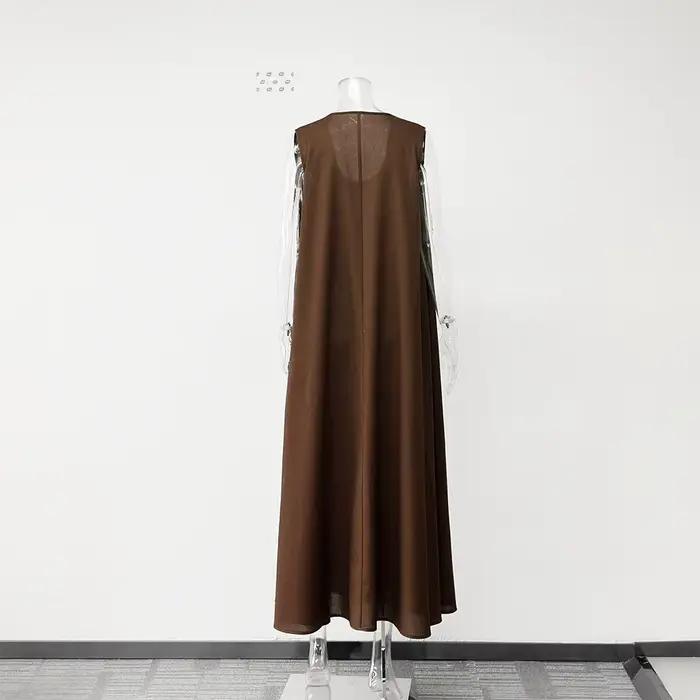 Robe longue décontractée et élégante en lin sans manches pour femme