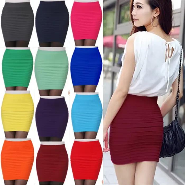 Jupe plissée élastique taille haute pour femme