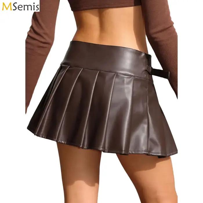 Jupe Y2K pour femmes avec fermeture éclair latérale, jupe courte en PU intégrée, taille haute, jupe mini trapèze avec ceinture, jupes de fille épicée, streetwear