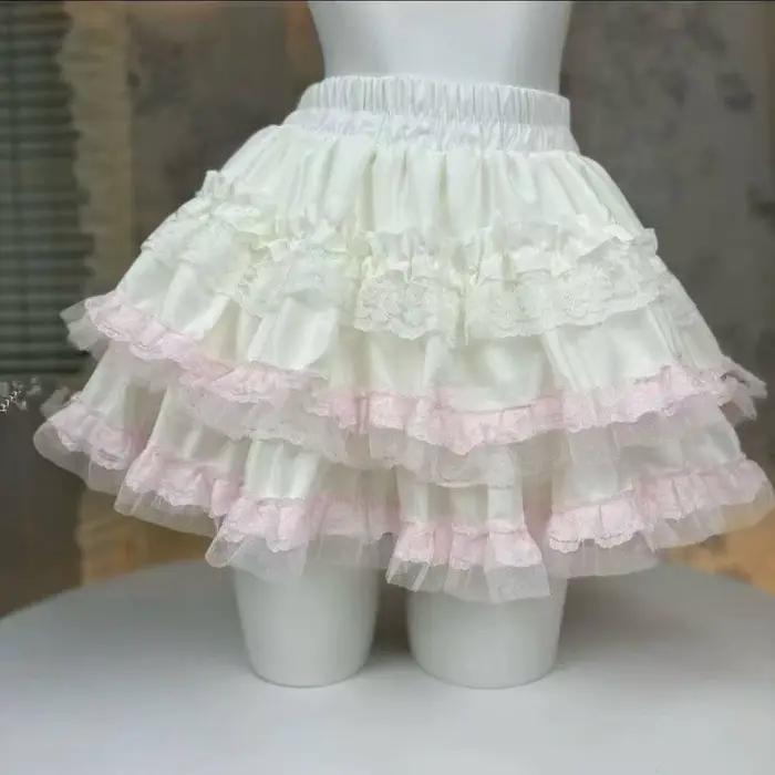 Lolita Style princesse Vintage gâteau jupe douce Kawaii femmes mignon dentelle volants fête Mini jupes Harajuku Y2k Faldas Mujer