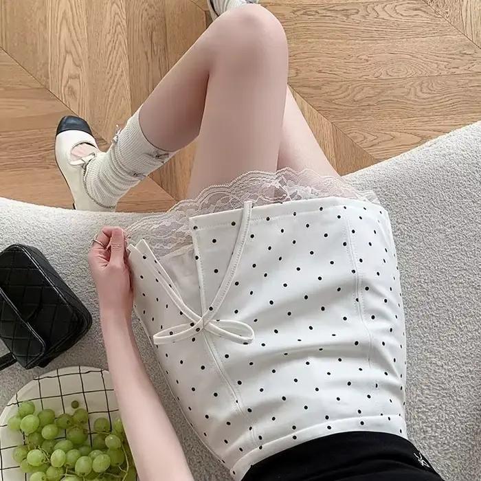 Jupe courte fendue à nœud papillon et dentelle pour femme