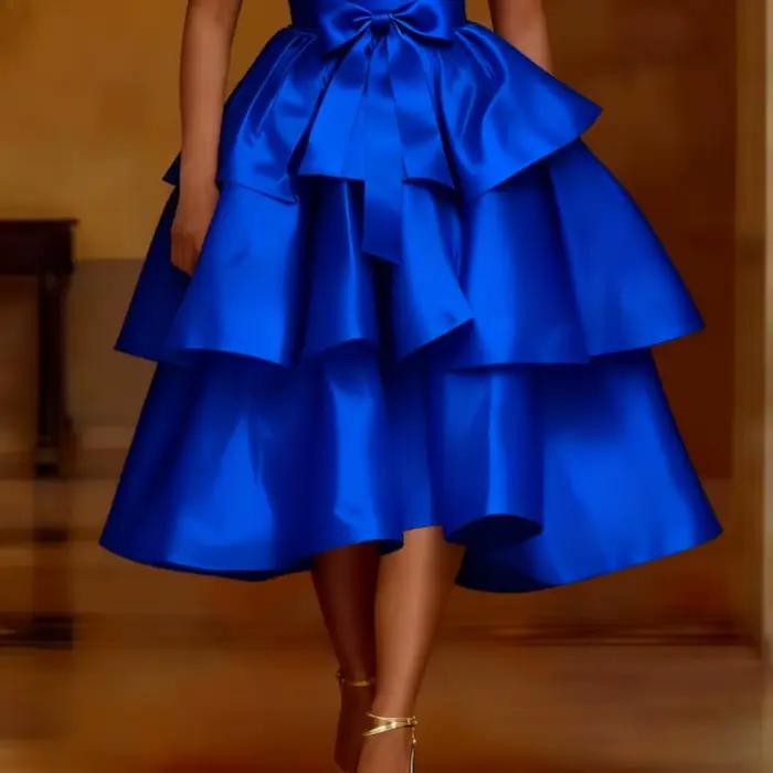 Femmes élégantes brillant Satin une ligne gâteau jupe taille haute volants à plusieurs niveaux fête de noël anniversaire mariage invité événement Occasion nouveau