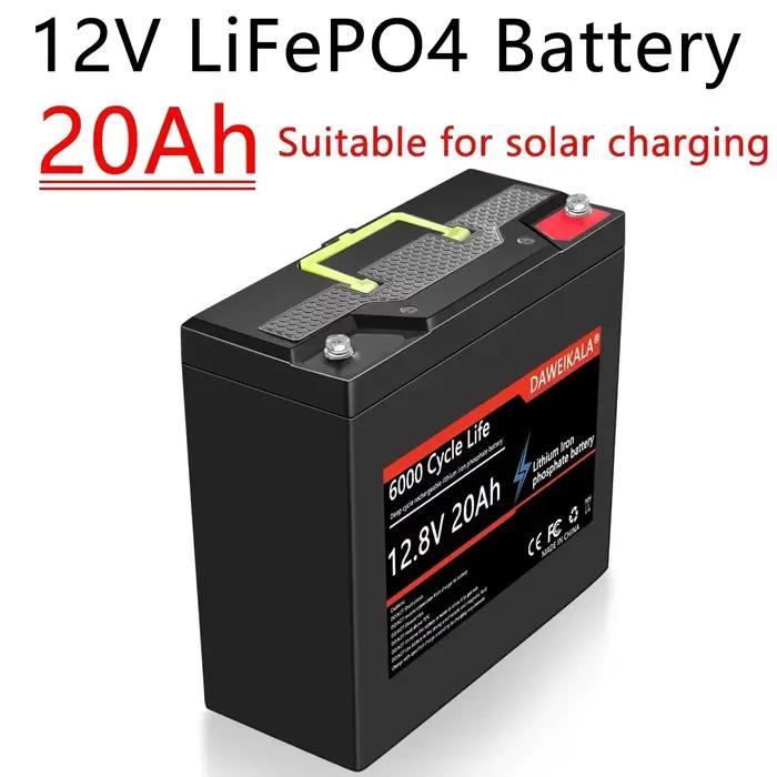 Batterie rechargeable au lithium 12V 20Ah, cycle LiFePO4, avec BMS 20A, adaptée aux véhicules électriques solaires