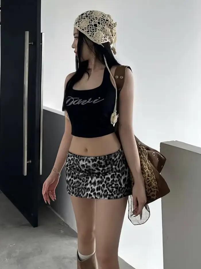 Léopard imprimé Mini Jupe pour femmes Streetwear taille basse Falda Sexy Mujer robe d'été mode coréenne vêtements maigre