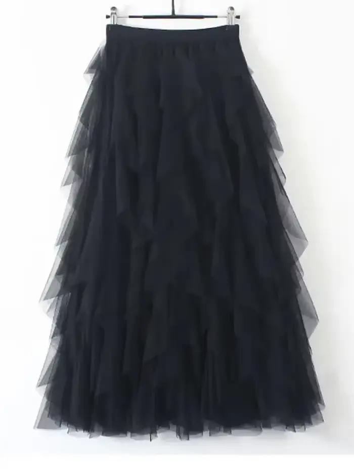 Jupe longue plissée en tulle et gaze à taille haute pour femme