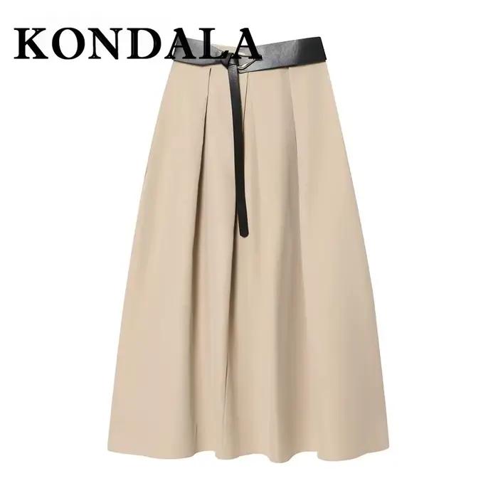 KONDALA Vintage kaki ceinture 2025 Streetwear Chic femme jupe longue ceintures fermeture éclair mode a-ligne