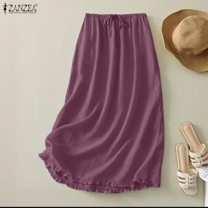 2026 ZANZEA Jupe Midi Femme Décontractée à Taille Élastique