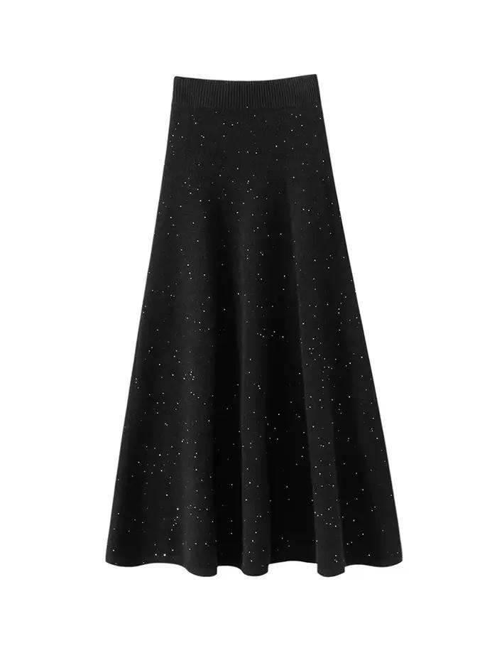 Chic femmes pull Suite jupe 100% cachemire a-ligne