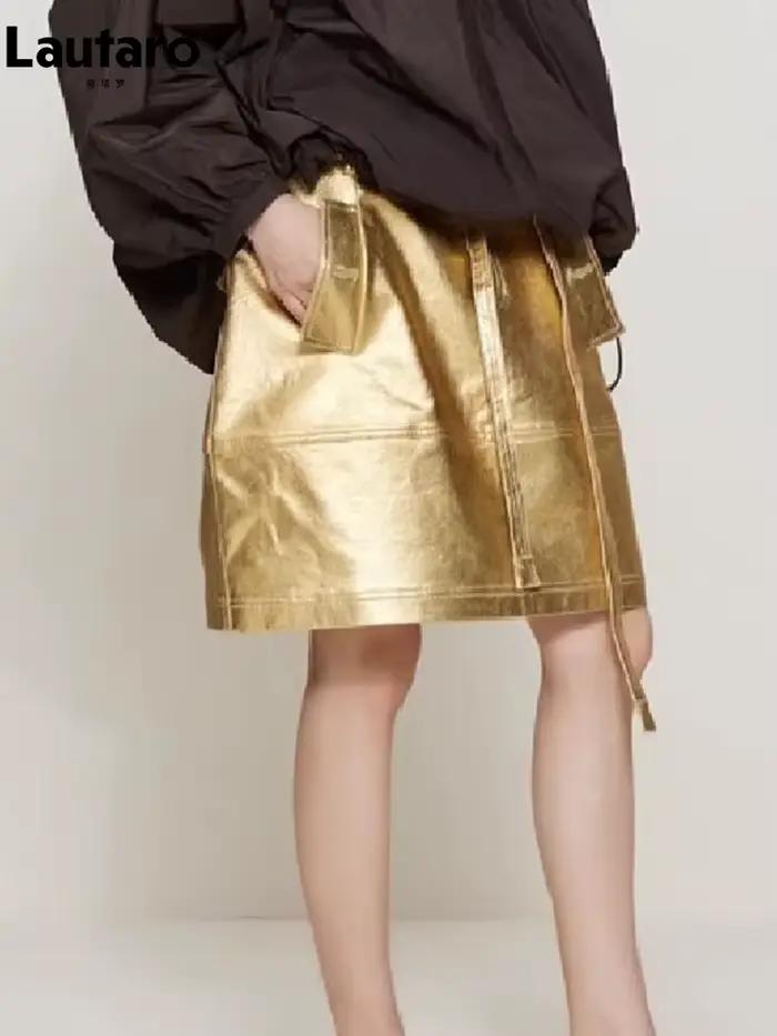 Lautaro – jupe en Faux cuir doré brillant pour femmes