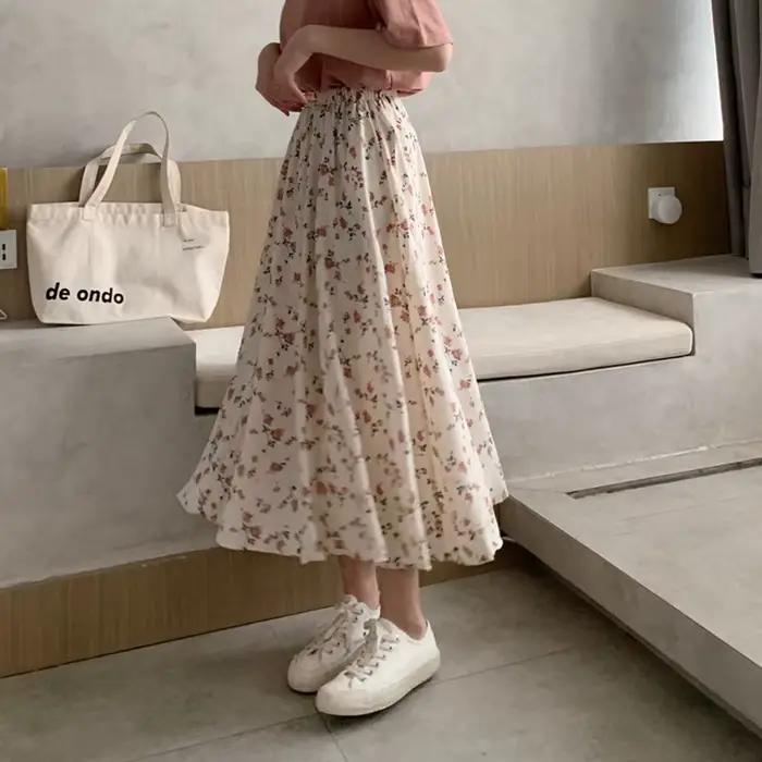 Jupes longues plissées à imprimé floral vintage