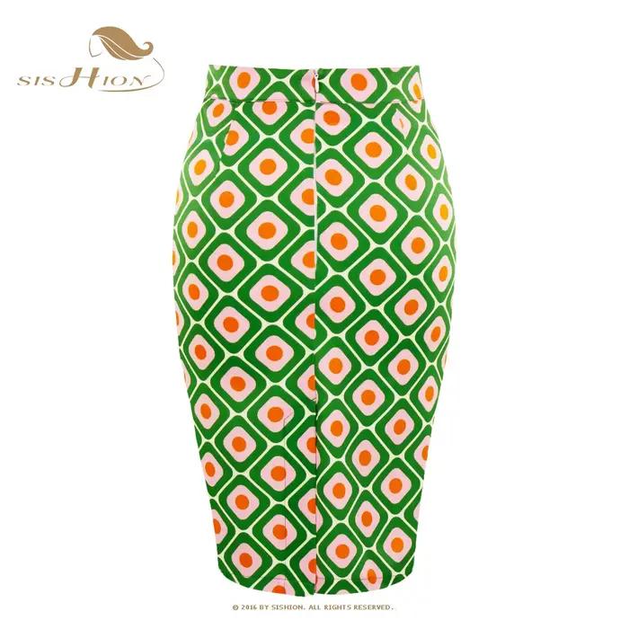 SISHION 2025 nouvelles jupes d'été imprimées vertes pour femmes SS0028 Y2K Midi Slip hanche taille haute Vintage Sexy