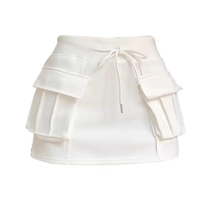 Jupe courte trapèze pour femme avec cordon de serrage et taille élastique