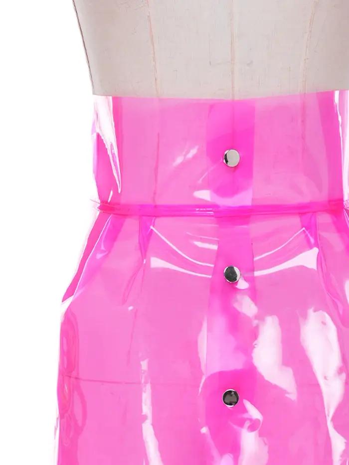 Jupe crayon transparente en PVC pour femme, taille haute, boutonnée, moulante, sexy, mi-longue, pour soirée rave et boîte de nuit