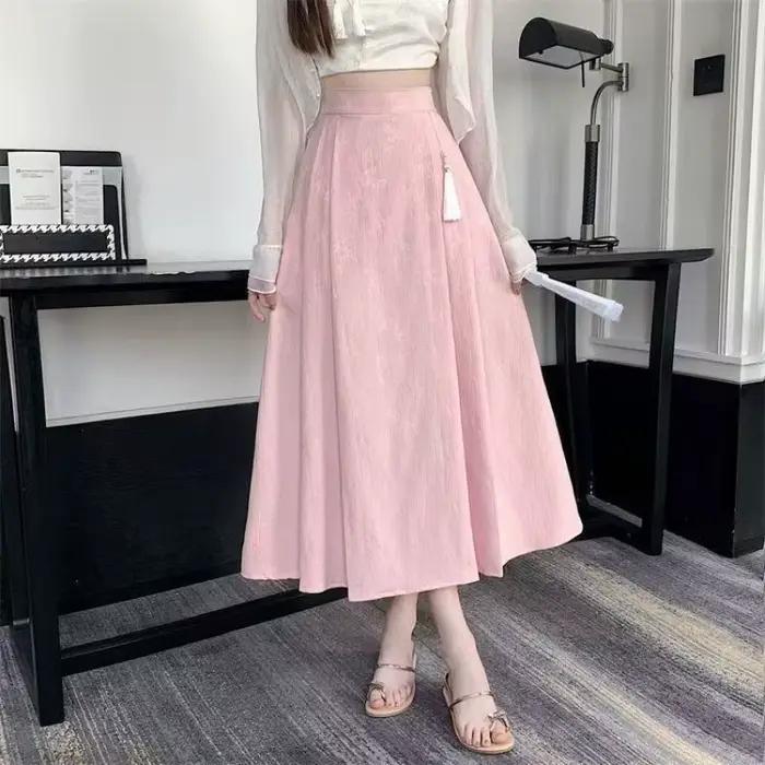 Nouvelle jupe de style chinois avec taille élastique, élégante et plissée