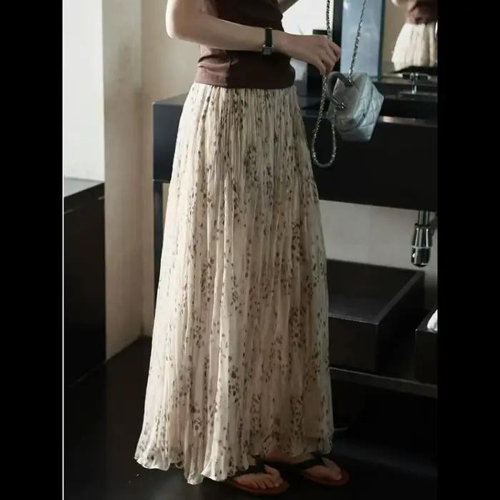 Jupe longue plissée vintage à imprimé léopard pour femme