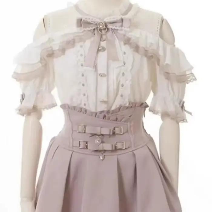 Jupe-short taille haute Sweet Lolita Jirai Kei - Jupe courte à double boucle pour femmes