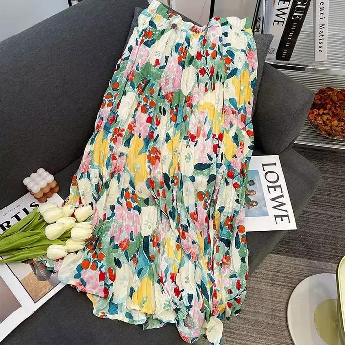 Jupe trapèze taille haute élastique pour femmes
