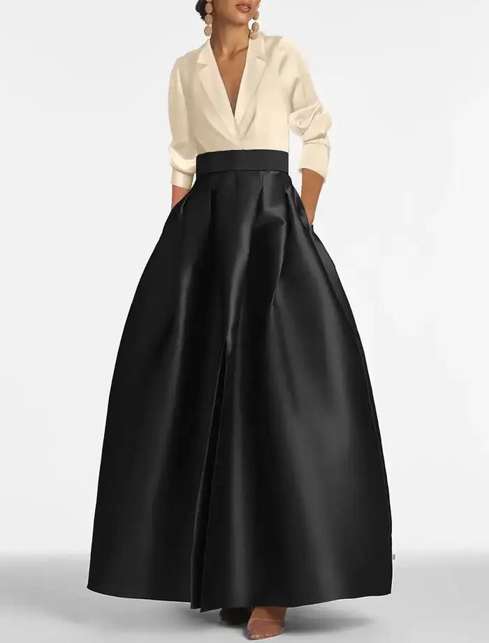 Jupes longues en Satin noir avec poche Morden
