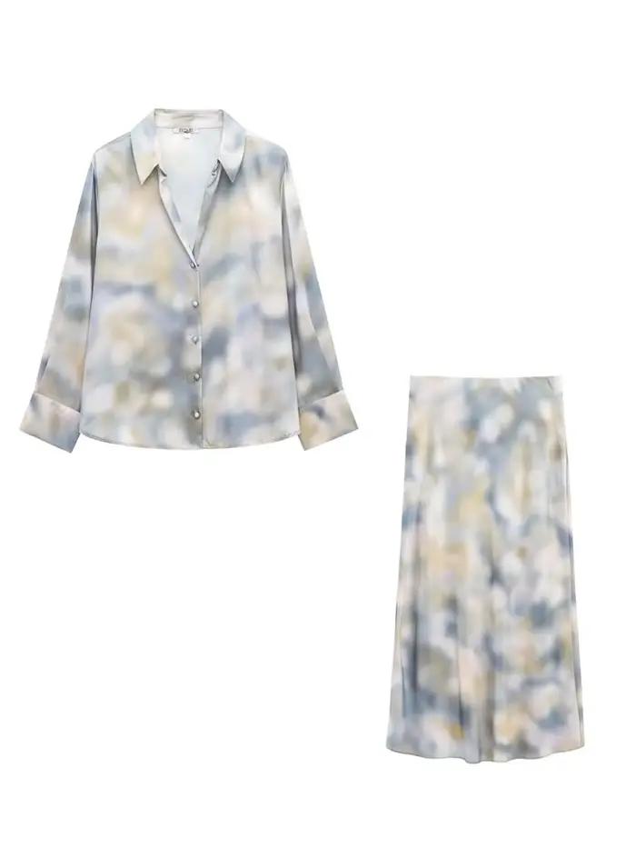 Ensemble jupe en soie tie-dye élégant et confortable pour femme
