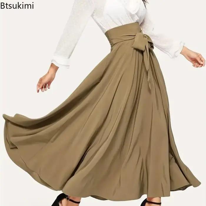 Jupe longue plissée taille haute pour femme 2026