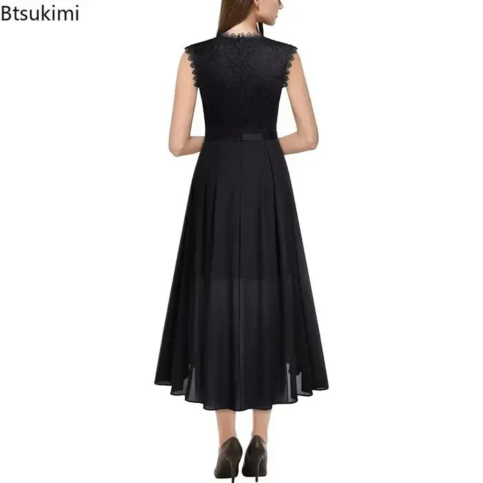 Robe d'été en dentelle pour femme 2026 avec ceinture à nœud, élégante, longueur irrégulière, sans manches, pour invitée, demoiselle d'honneur ou soirée cocktail