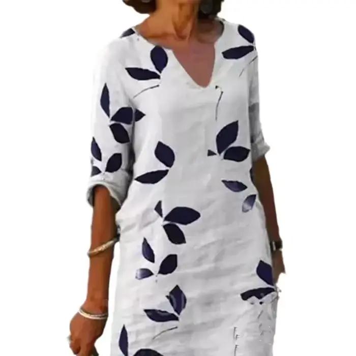 Robe longue vintage en coton et lin pour femmes, pull imprimé, jupe élégante, vêtements pour femmes, adt-fit, commerce transfrontalier, Europe
