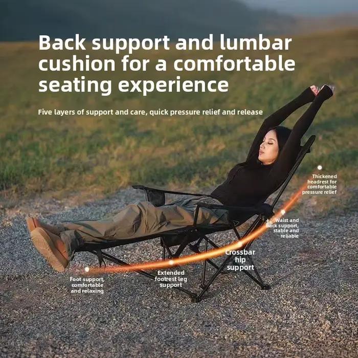 Chaise longue pliante d'extérieur avec repose-pieds et appui-tête, chaise de camping pliable robuste avec porte-gobelet et poche de rangement