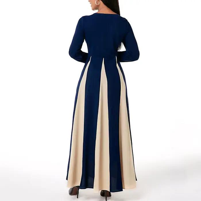 Robe musulmane élégante pour femme, col rond, manches longues, islamique, arabe, Abaya, patchwork, imprimé, Turquie, Eid Mubarak, automne, 2021