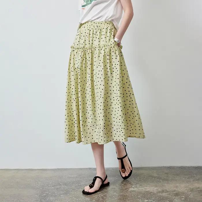 Jupe en Lyocell pour Femme TOYOUTH Été 2026 Vert Clair à Volants Style Rétro Français à Pois Vintage