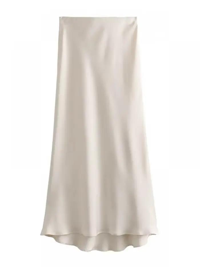 AOSSVIAO 2026 Jupe Midi Plissée en Satin Uni pour Femme