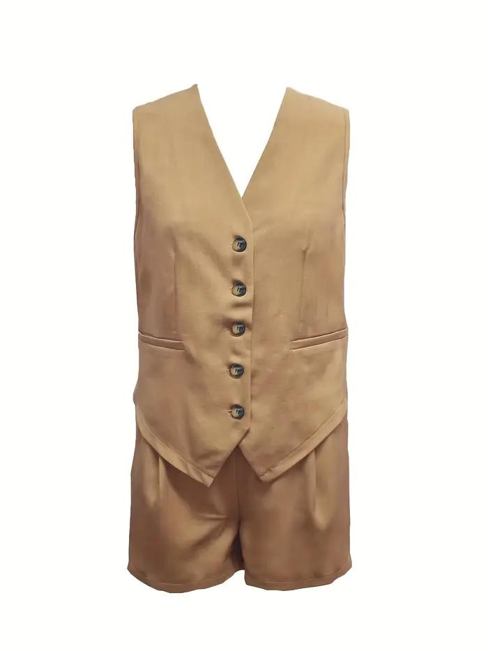 Ensemble gilet et short en lin Beige pour femmes