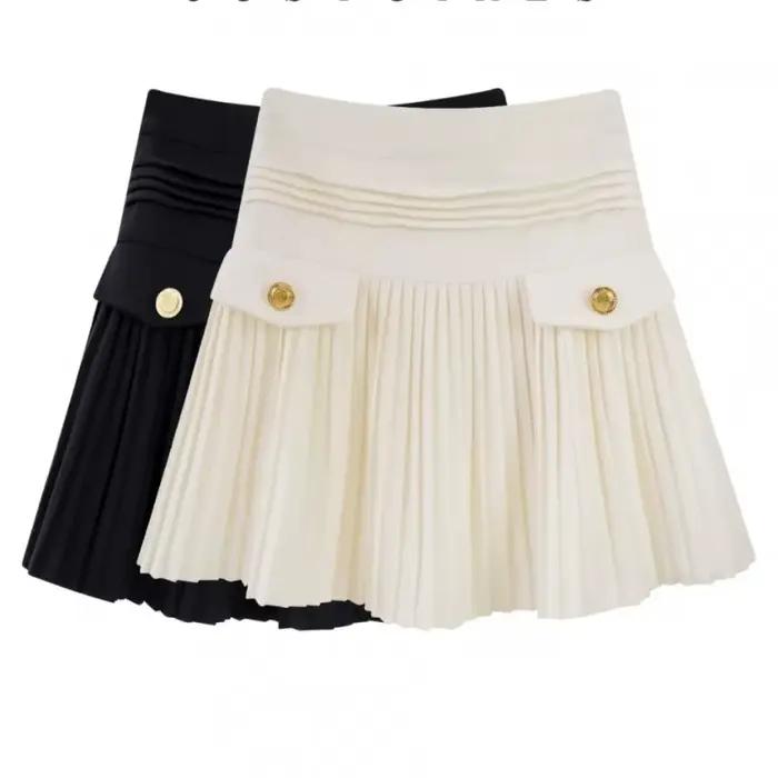 Jupe plissée noire préppy coréenne en laine et polyester, élégante et polyvalente pour femmes, occasions spéciales et tenues quotidiennes