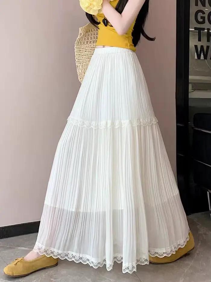 Jupe plissée d'été en mousseline de soie taille haute