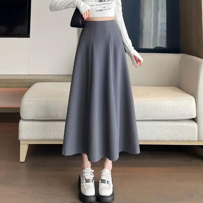 2025 printemps été nouveau blanc taille haute bureau une ligne longue jupe évasée pour les femmes élégant décontracté Y2k Streetwear vintage jupes
