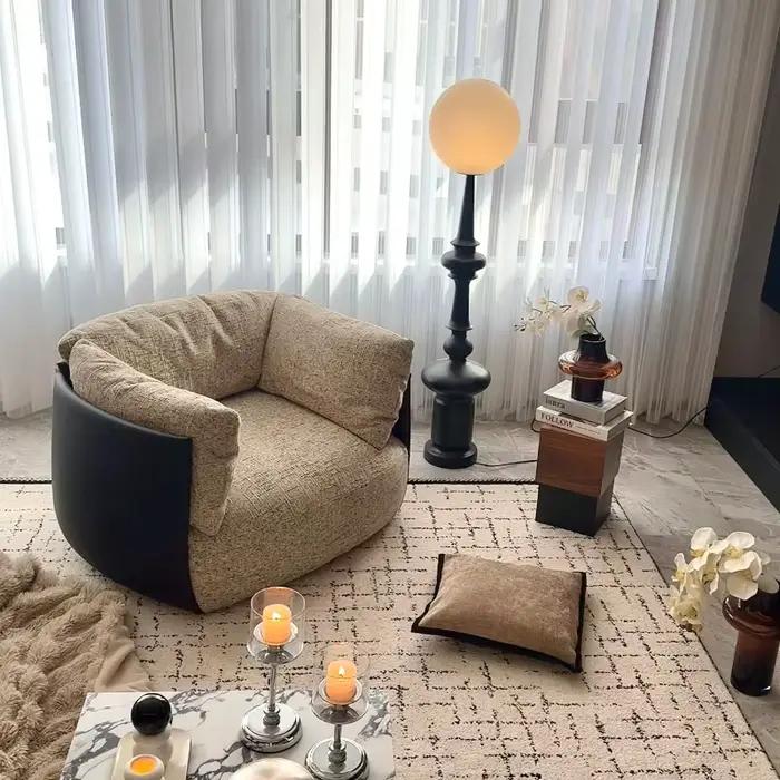 Fauteuils de salon occasionnels pour balcon, Tatami, fauteuils de salon marron de luxe, pouf, fauteuils baril, mobilier nordique