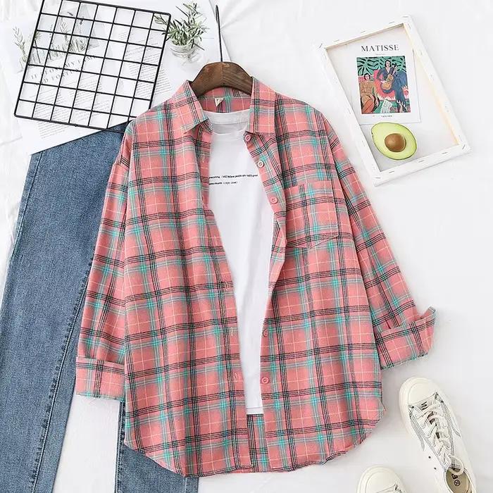 Chemise à carreaux femmes nouveau Style printemps automne femmes chemisiers à manches longues et hauts dame coton ample décontracté chemise à carreaux vêtements