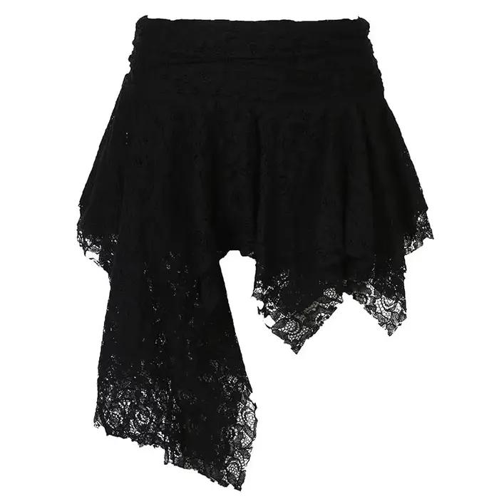 Jupe décontractée polyvalente en dentelle irrégulière au design au crochet motif rose superposé
