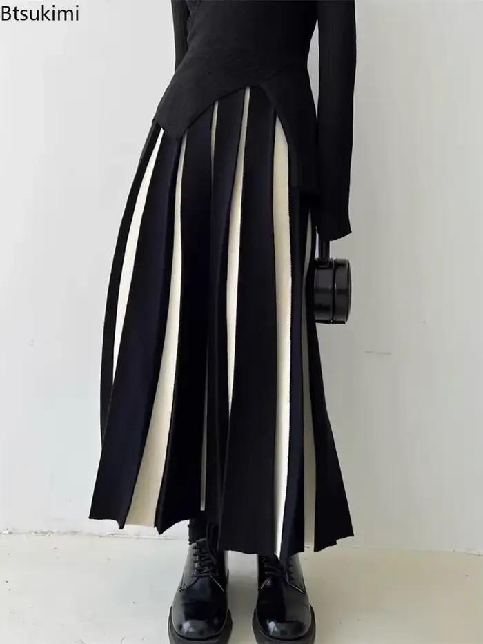 Nouveau 2026 jupes longues pour femmes automne hiver tricoté jupe trapèze noir blanc luxe