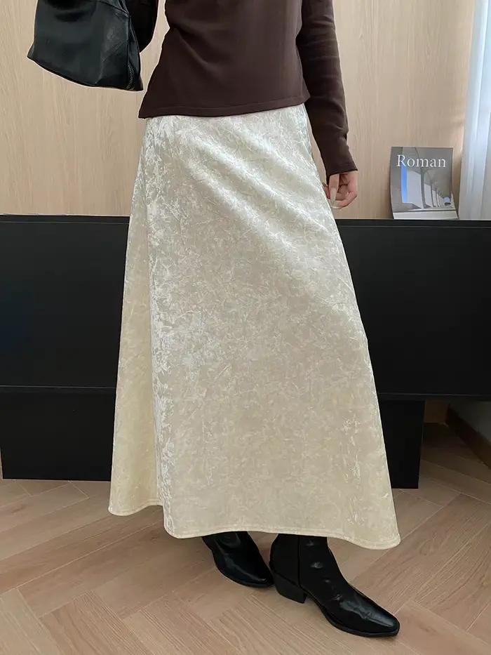 Jupe trapèze en velours doré, rétro français, taille haute, flocon de neige doré